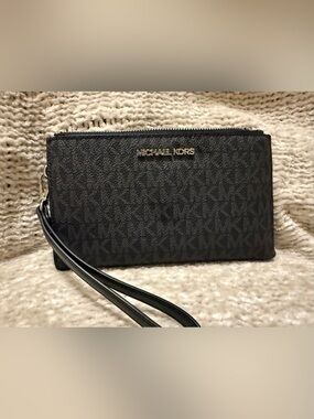 Michael Kors Black and Silver Zip-Around Wallet
